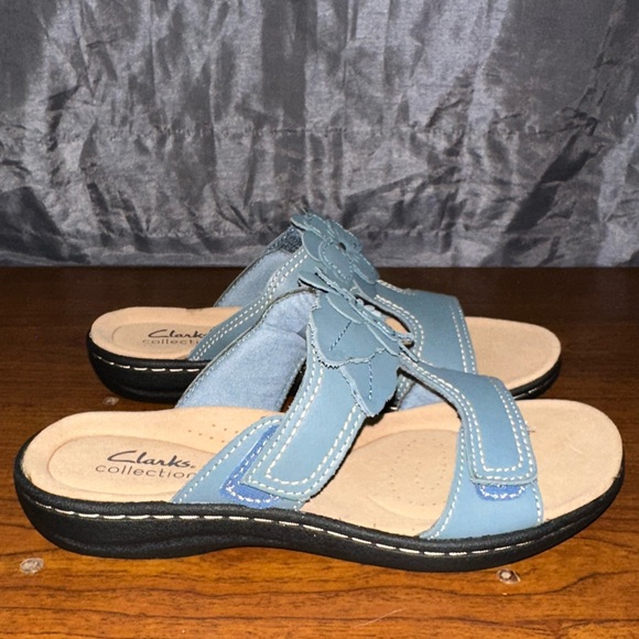Clarks Collection Laurieann Madi Blue Grey Floral Comfort Sandal Size 6 - Picture 4 of 6